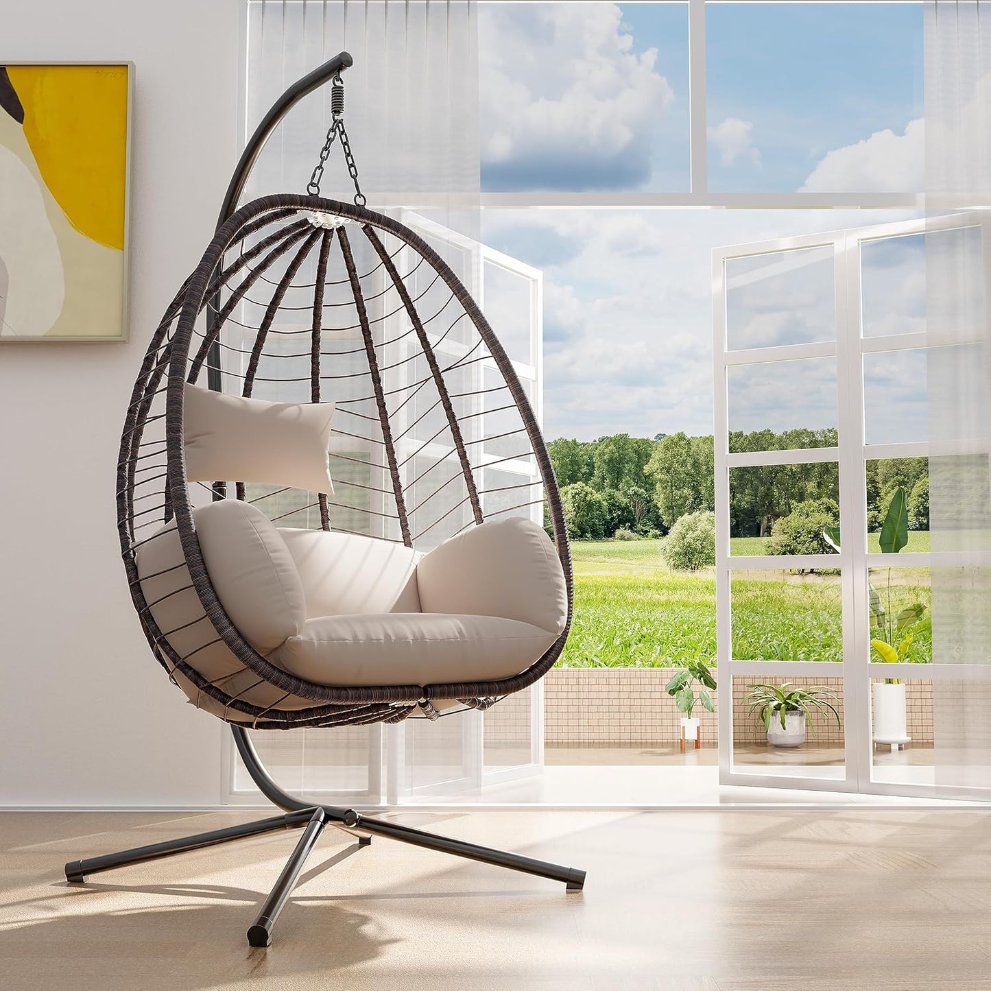 ALAULM Hanging Swing Egg Chair with Bracket Swing Cushion, Navy
