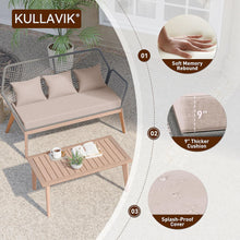 Load image into Gallery viewer, Kullavik Outdoor Patio Furniture Set,5 Pieces Indoor Rope Woven Sectional Sofa Set Modern Oak Patio Conversation Sets with Wooden Table for Balcony,Porch or Backyard
