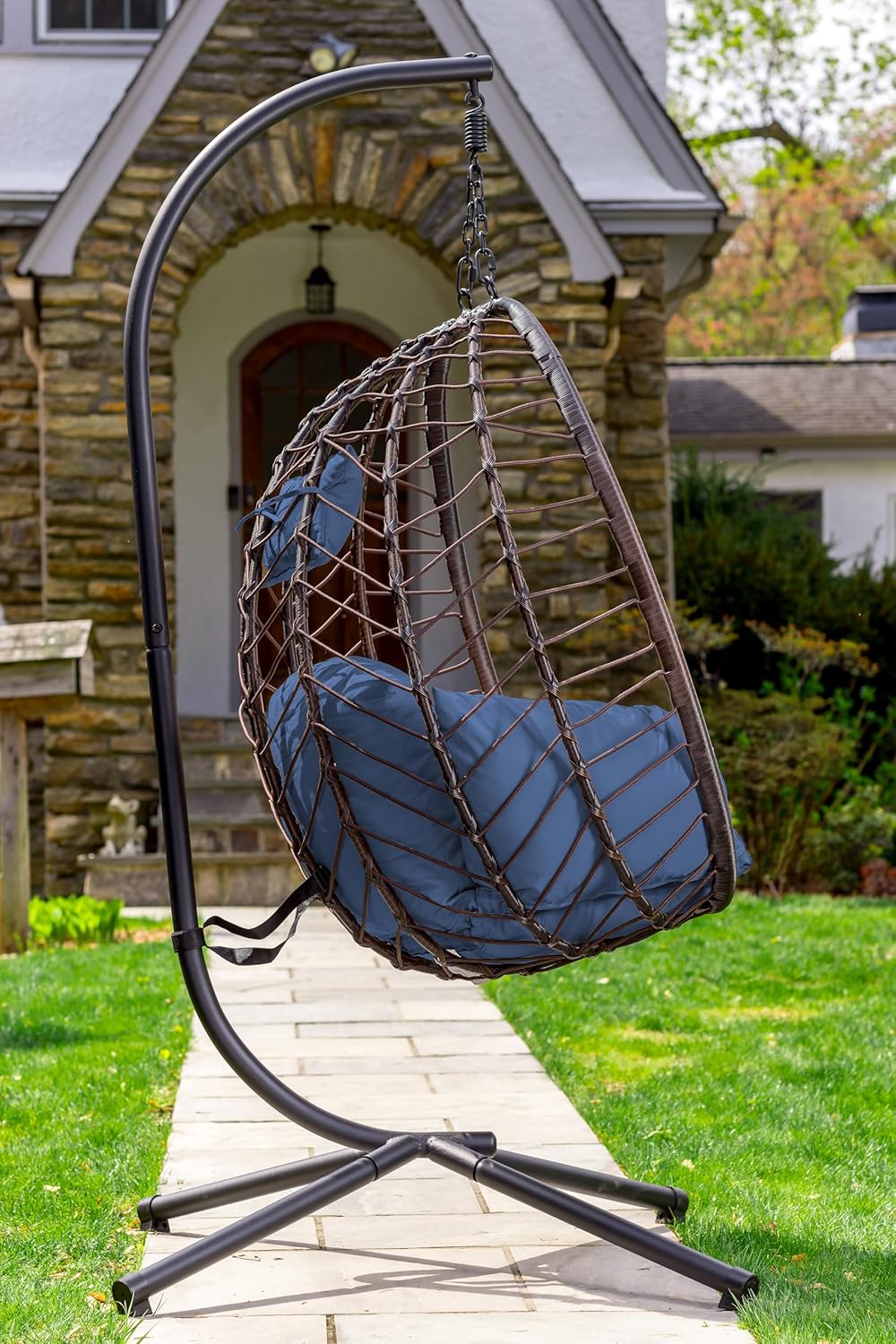 ALAULM Hanging Swing Egg Chair with Bracket Swing Cushion, Navy
