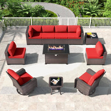 Load image into Gallery viewer, Kullavik 11PCS Outdoor Patio Furniture Set,PE Wicker Rattan Sectional Sofa Patio Conversation Sets with 43&quot; 55000BTU Gas Propane Fire Pit Table,Swivel Rocking Chairs Set
