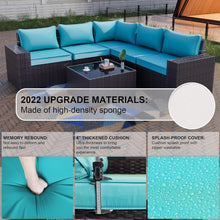 Load image into Gallery viewer, Kullavik 6 Pieces Outdoor Patio Furniture Set,PE Wicker Rattan Sectional Sofa Patio Conversation Sets,Blue
