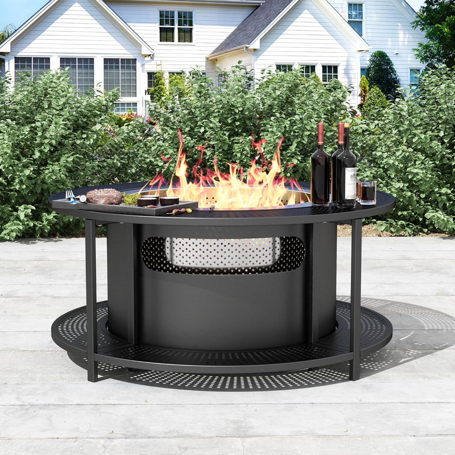 ALAULM 25 Inch Smokeless Fire Pit Tabletop, Stainless Steel Wood