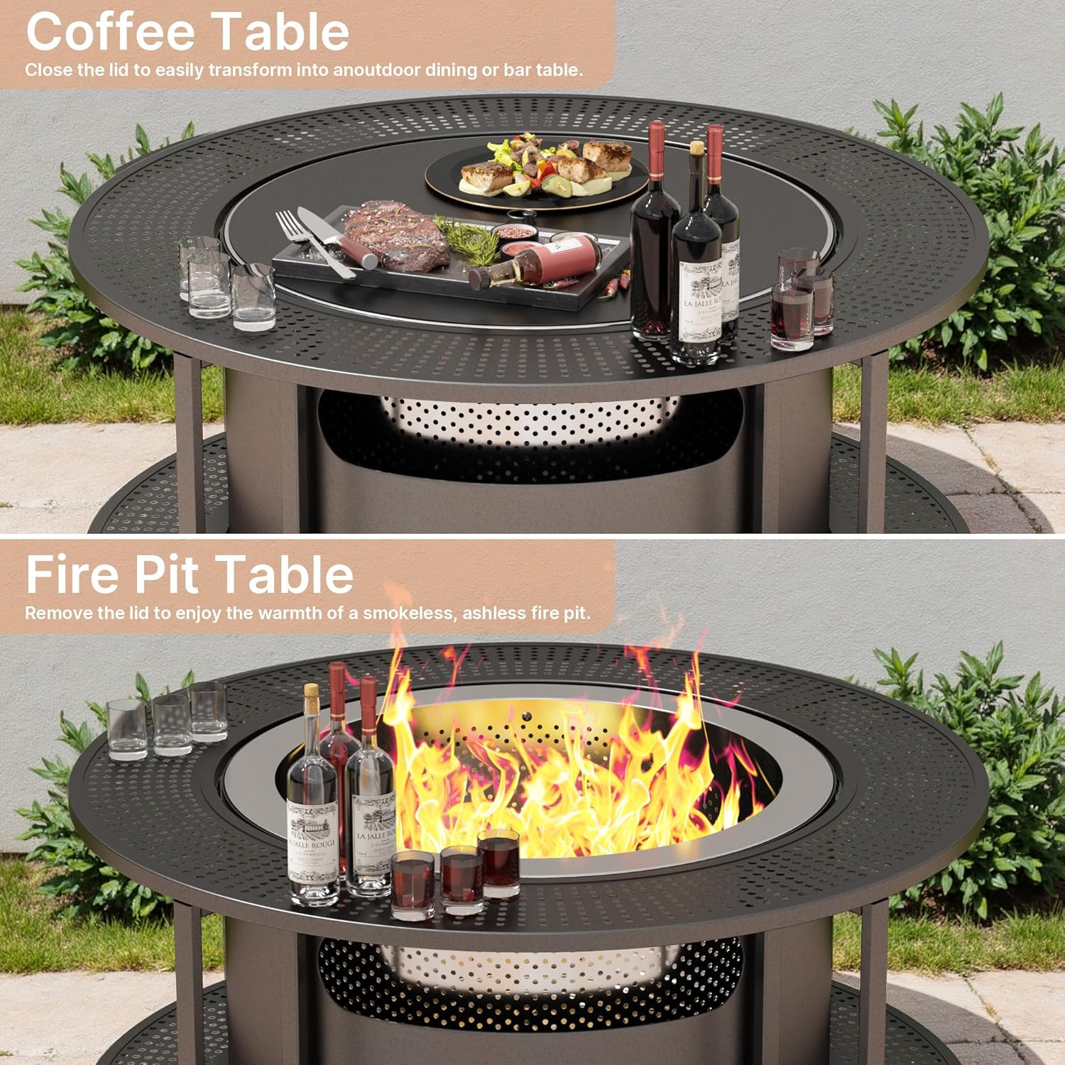 ALAULM 25 Inch Smokeless Fire Pit Tabletop, Stainless Steel Wood