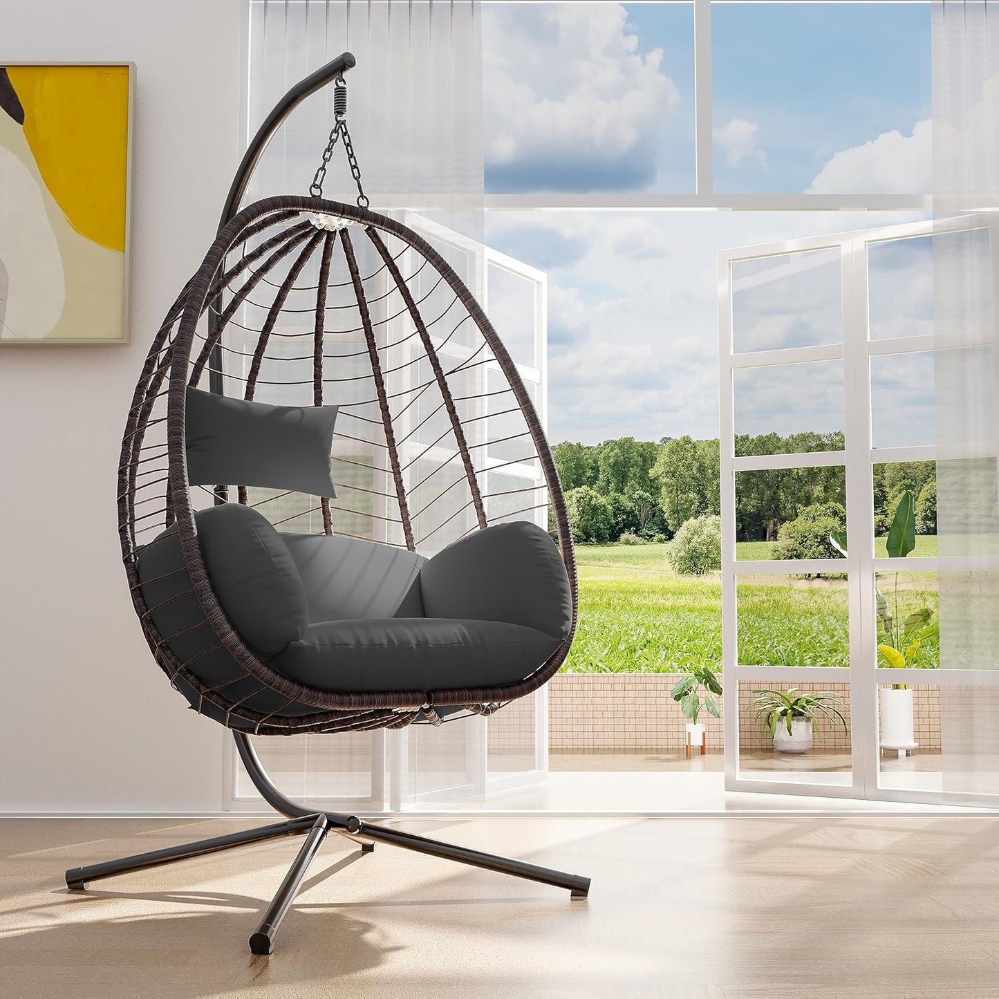 ALAULM Hanging Swing Egg Chair with Bracket Swing Cushion, Navy