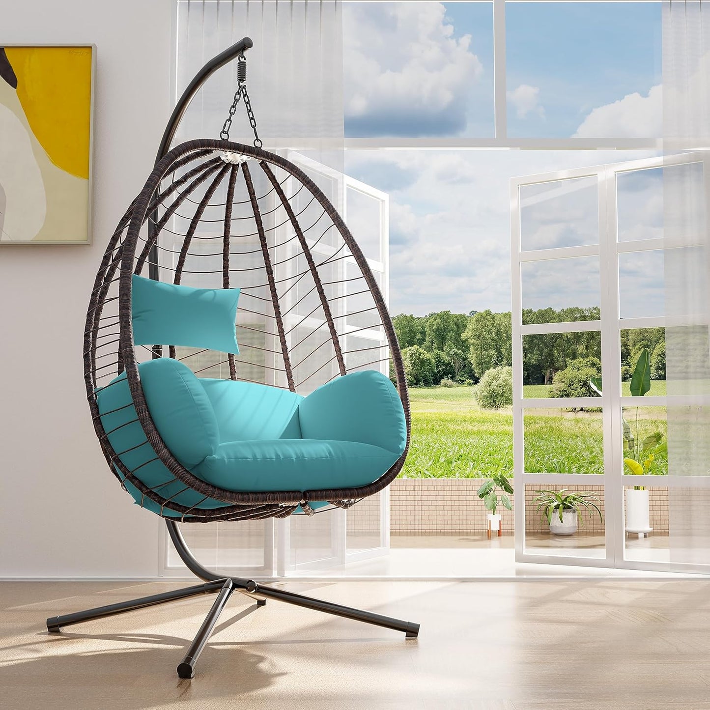 ALAULM Hanging Swing Egg Chair with Bracket Swing Cushion, Navy