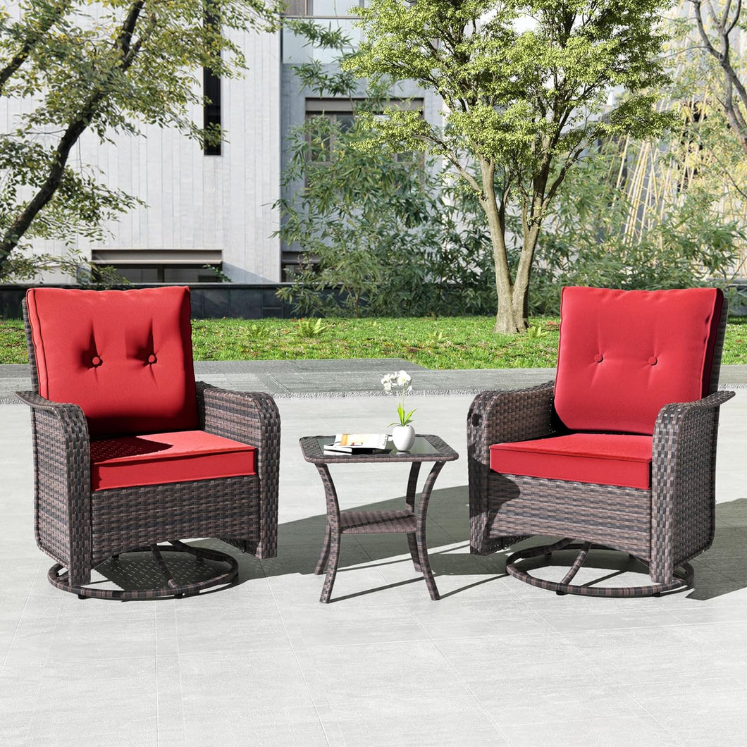 Kullavik 3 Pieces Patio Furniture Set,Outdoor Swivel Rocking Chairs Porch Furniture Patio Rattan Chairs with Table