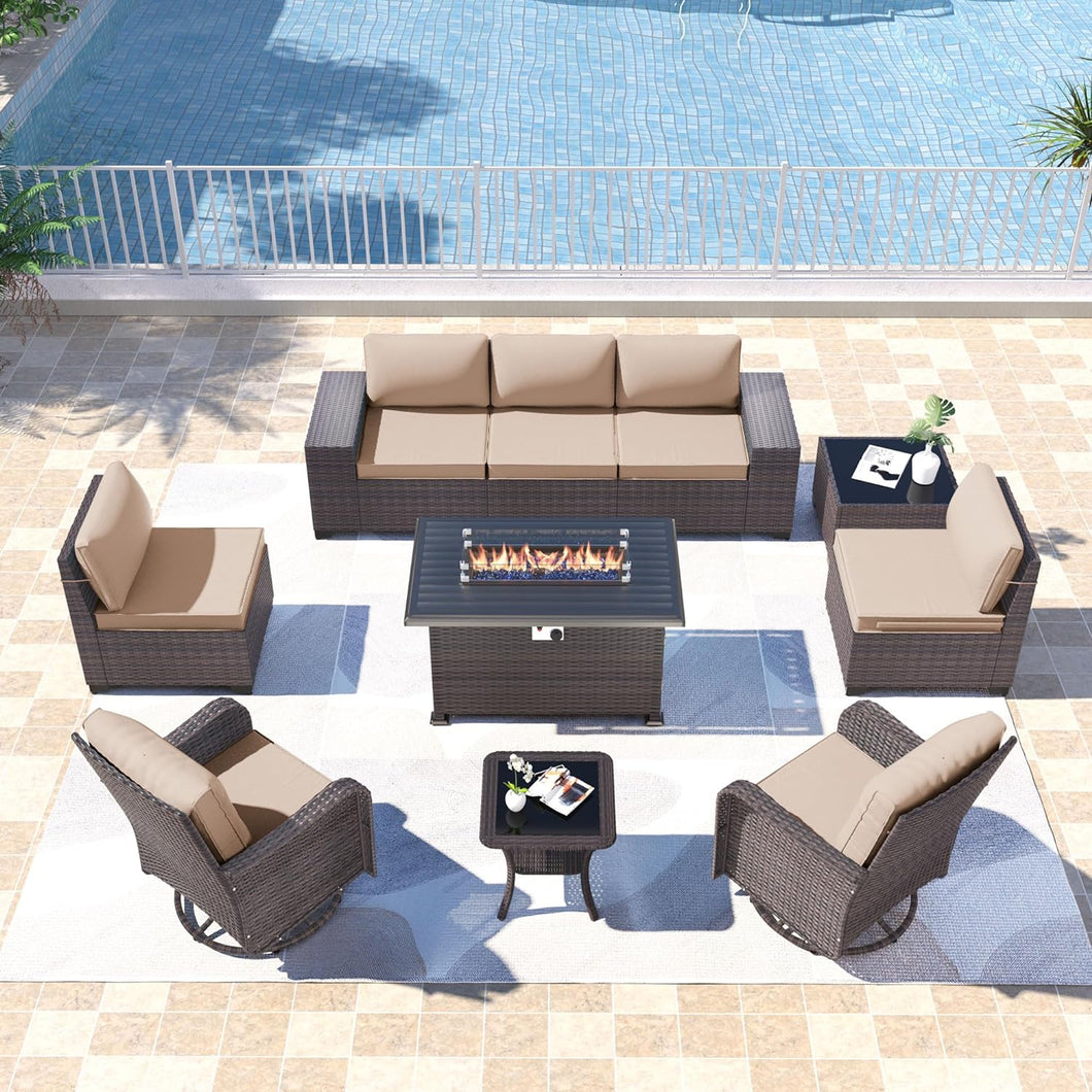 Kullavik 10PCS Outdoor Patio Furniture Set,PE Wicker Rattan Sectional Sofa Patio Conversation Sets with 43