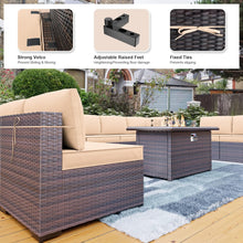 Load image into Gallery viewer, Kullavik 15PCS Outdoor Patio Furniture Set with 43&quot; 55000BTU Gas Propane Fire Pit Table PE Wicker Rattan Sectional Sofa Patio Conversation Sets w/8 Coner Sofas
