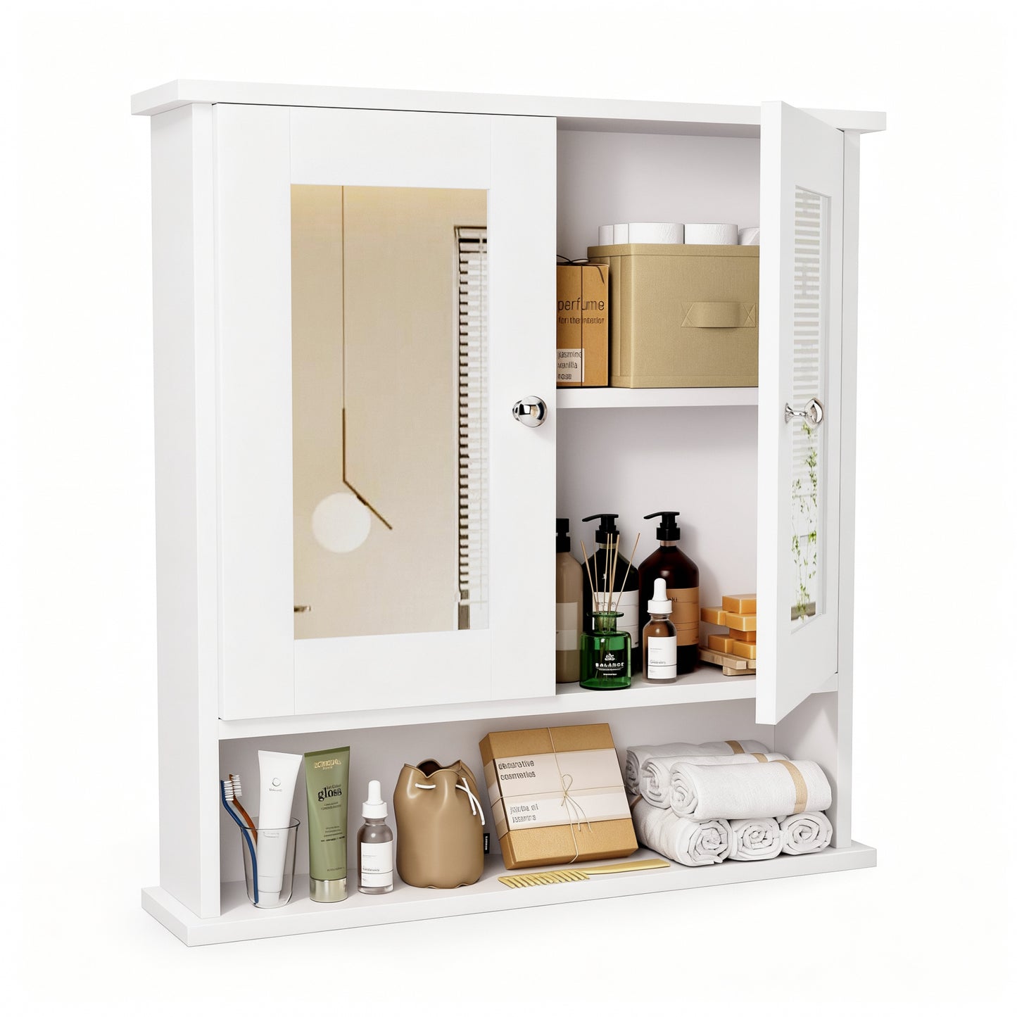 ASJMR Bathroom Wall Cabinet with Mirror, Bathroom Medicine Cabinet with 2 Doors , Wall-mounted Storage Cabinet with Adjustable Shelves (Suitable for Bathrooms, Laundry Rooms and Kitchens), Black