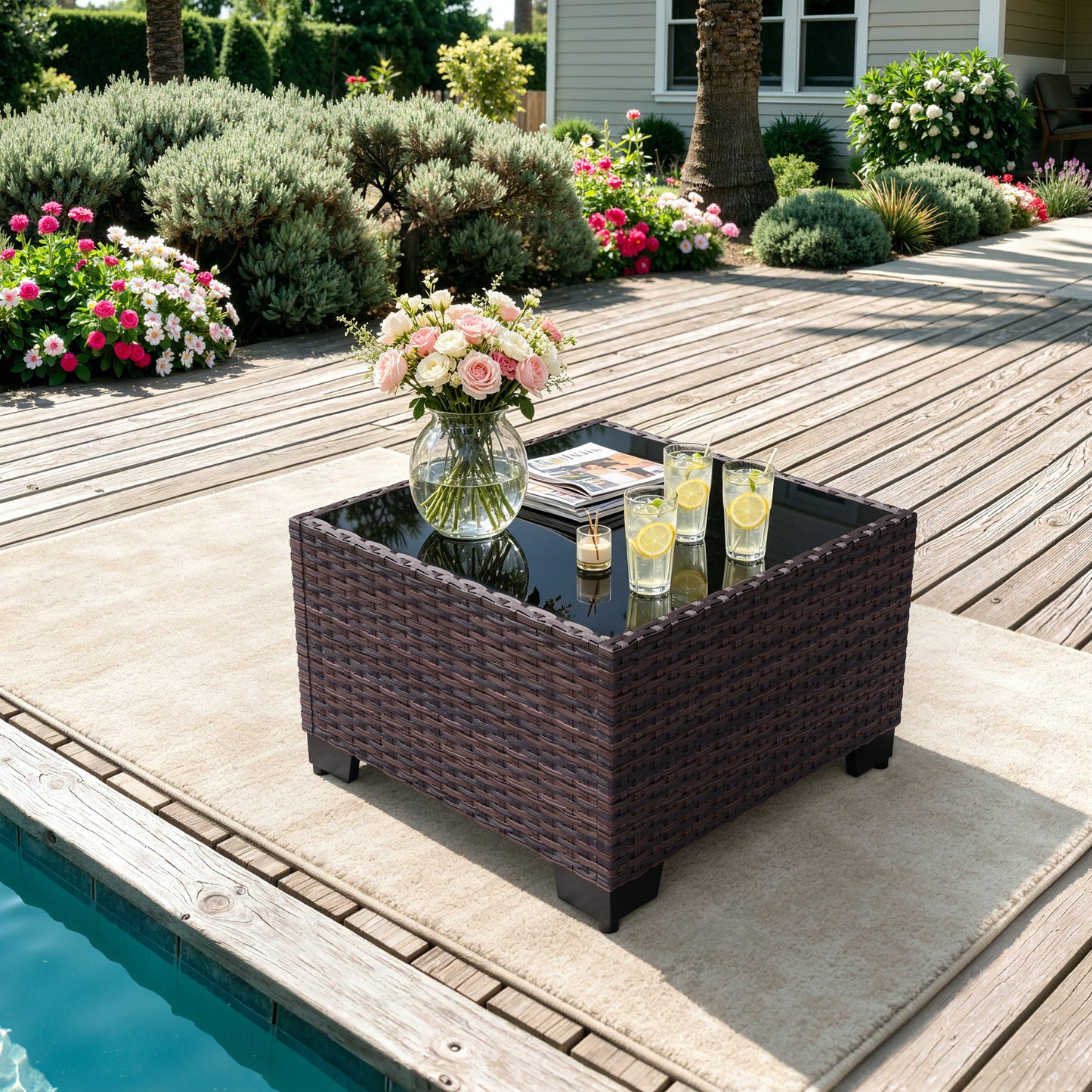ALAULM 8PCS Outdoor Conversation Set, Wide Armrest Patio PE Rattan Wicker Sectional Sofas with Ottoman for Backyard, Porch, Sand