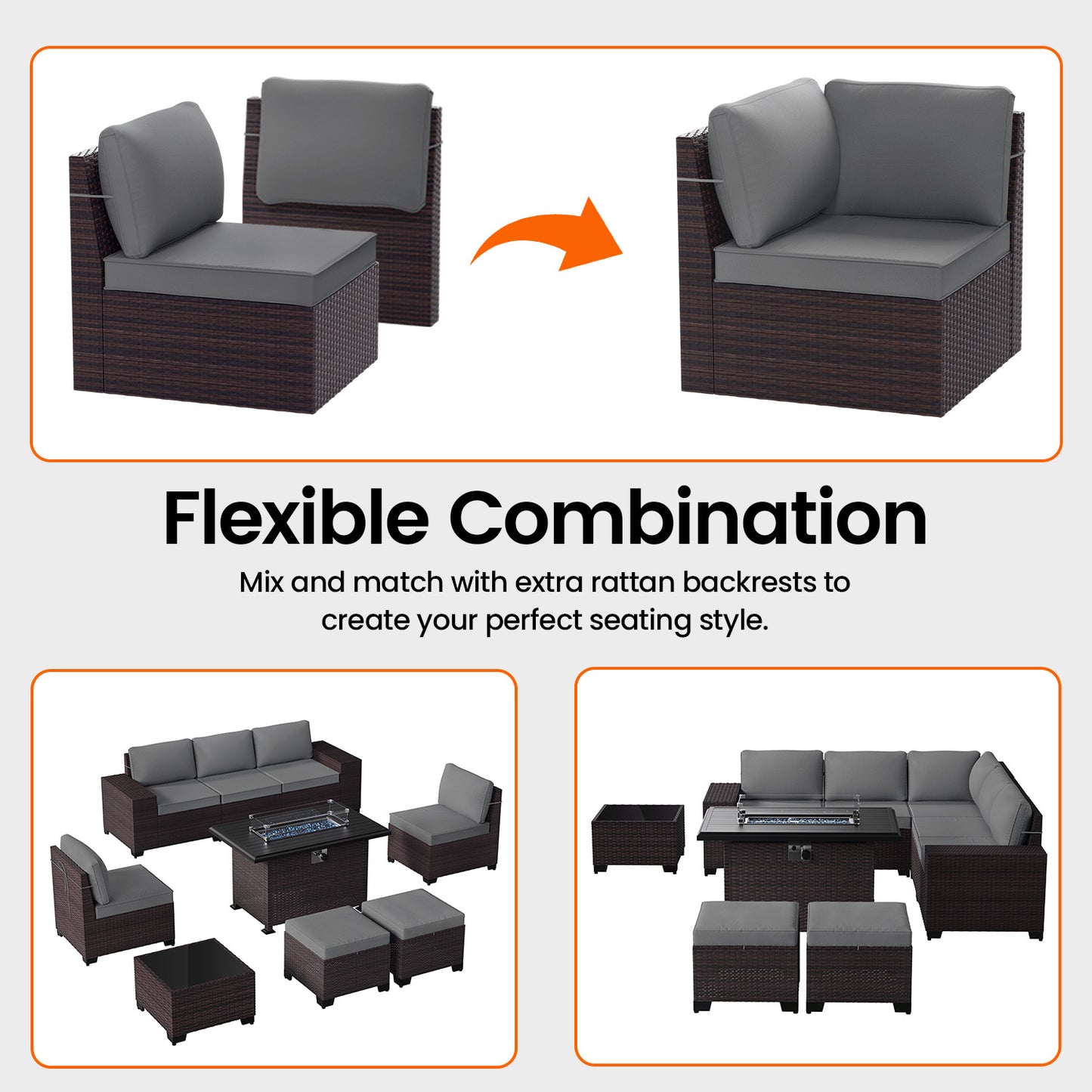 ALAULM 8PCS Outdoor Conversation Set, Wide Armrest Patio PE Rattan Wicker Sectional Sofas with Ottoman for Backyard, Porch, Sand