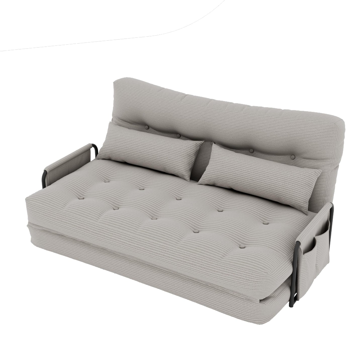 ALAULM Modern Two-Seater Folding Sofa Bed Convertible Sleeper Couch with Pillows, Storage Side, Versatile Floor Couch for Living Room Bedroom, White | Foldable, Comfortable, Multiple Usage