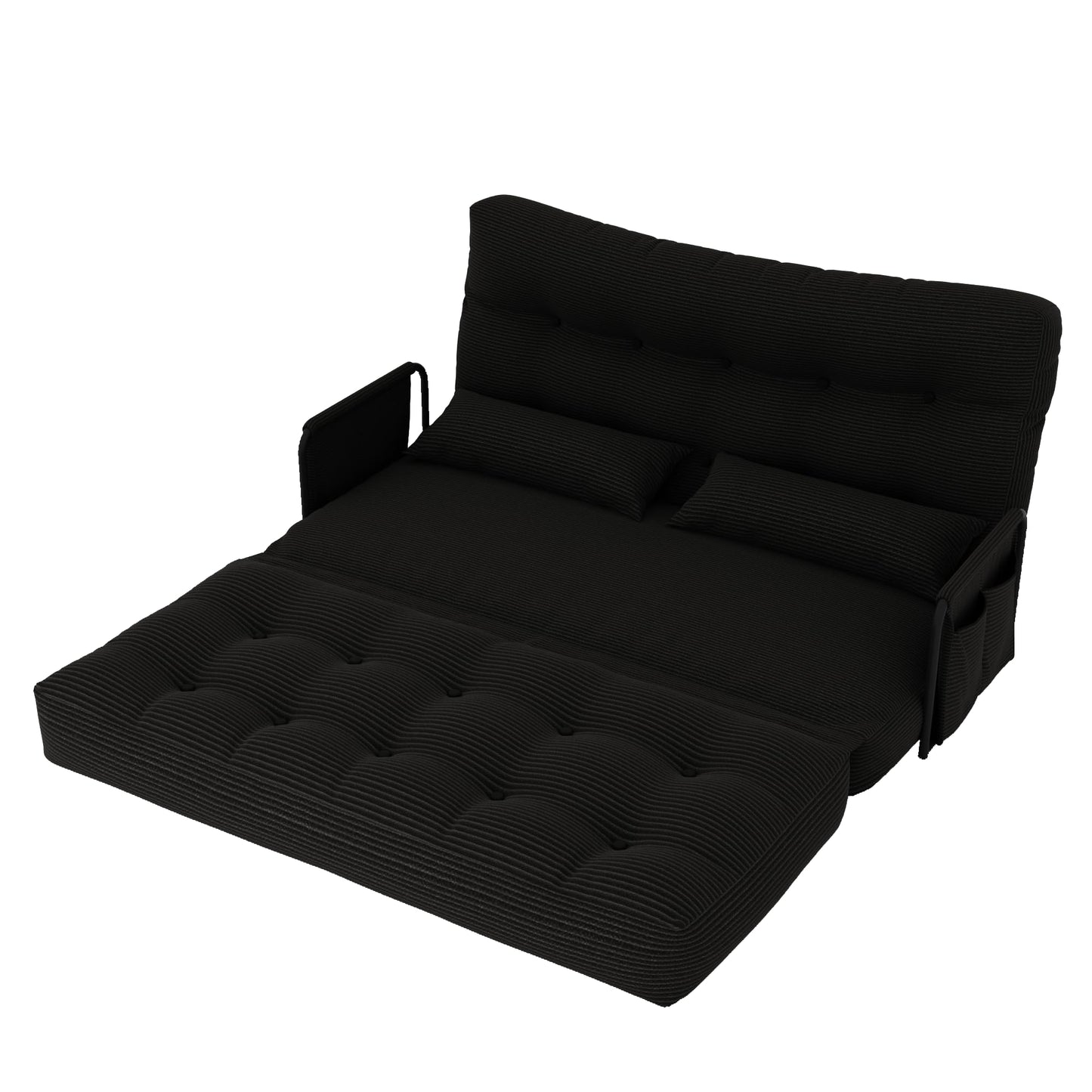 ALAULM Modern Two-Seater Folding Sofa Bed Convertible Sleeper Couch with Pillows, Storage Side, Versatile Floor Couch for Living Room Bedroom, White | Foldable, Comfortable, Multiple Usage