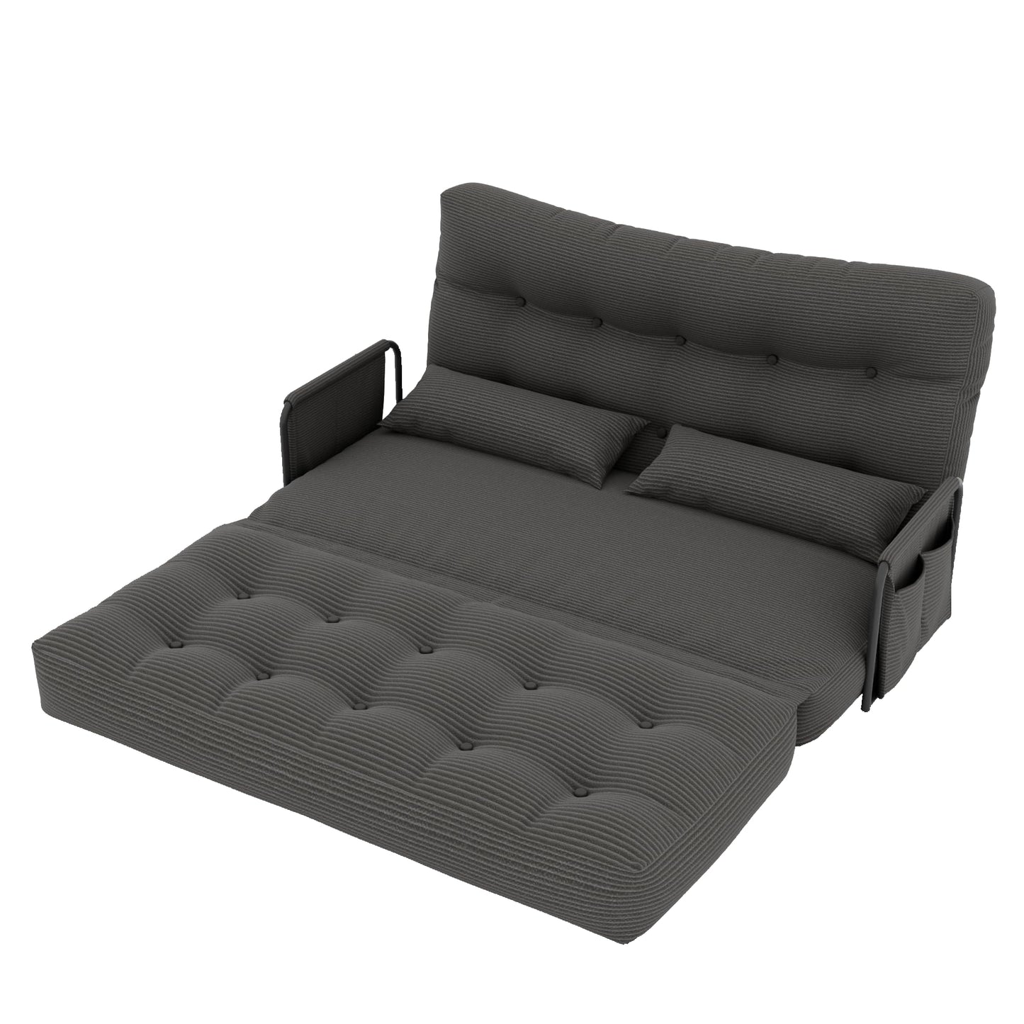 ALAULM Modern Two-Seater Folding Sofa Bed Convertible Sleeper Couch with Pillows, Storage Side, Versatile Floor Couch for Living Room Bedroom, White | Foldable, Comfortable, Multiple Usage