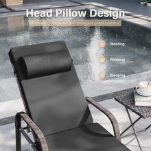Load image into Gallery viewer, 3-Piece Outdoor Wicker Chaise Lounge with Armrests and Black Cushions.
