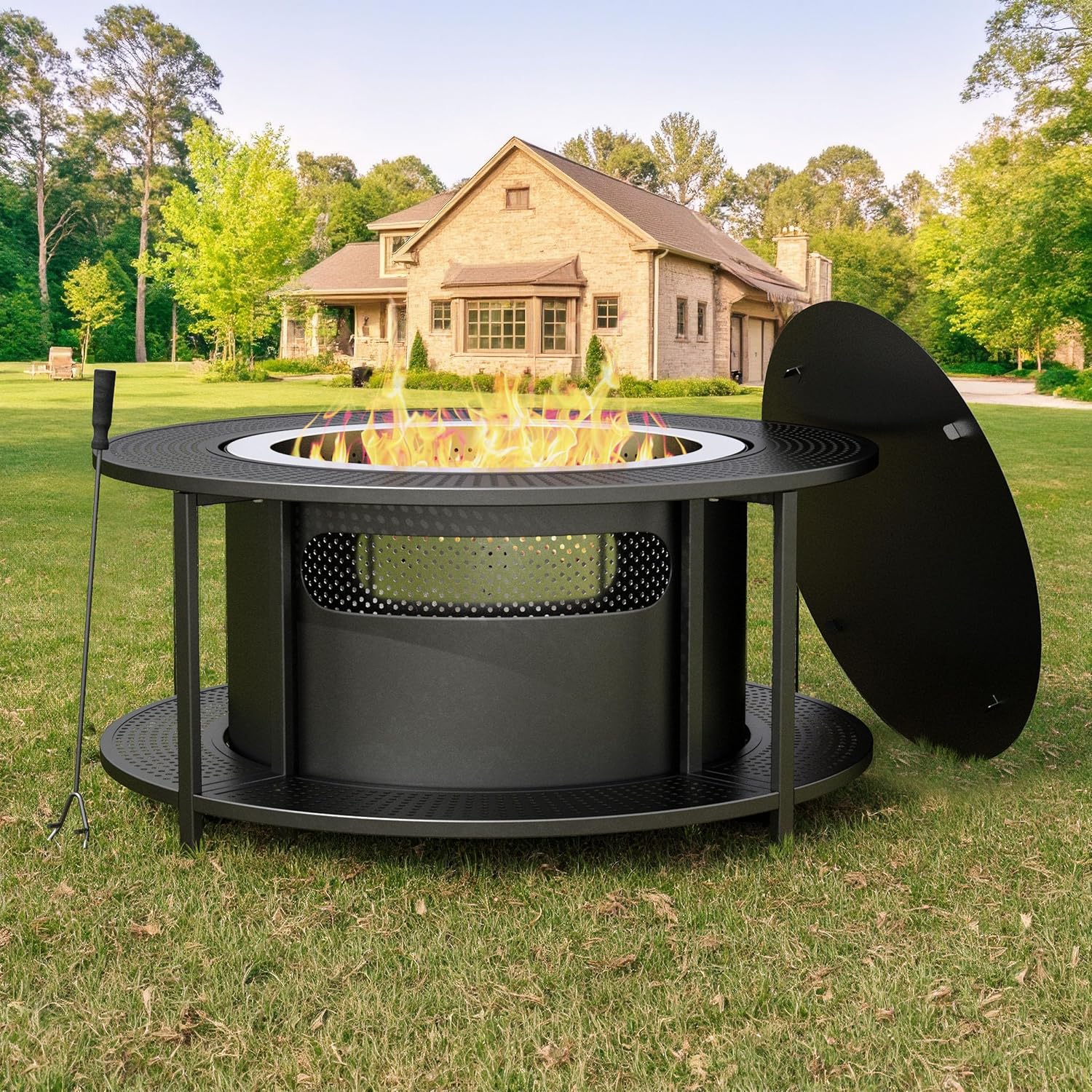ALAULM 25 Inch Smokeless Fire Pit Tabletop, Stainless Steel Wood