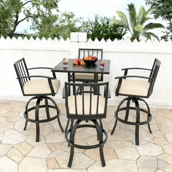 ASJMR 3 Pieces Patio Swivel Bar Set, Outdoor Metal Bar Stools for 2, High Top Table & Cushioned Chairs for Backyard, Poolside, Porch, Khaki