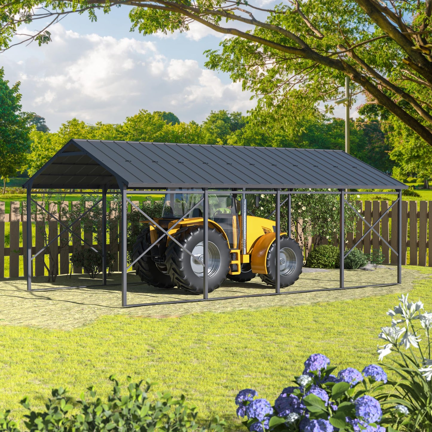 ALAULM 12x22 FT Heavy Duty Carport with Galvanized Steel Roof and Enhanced Frame, Durable Metal All Weather Carport Garage for Cars,Trucks,Boats,and Tractors-Grey