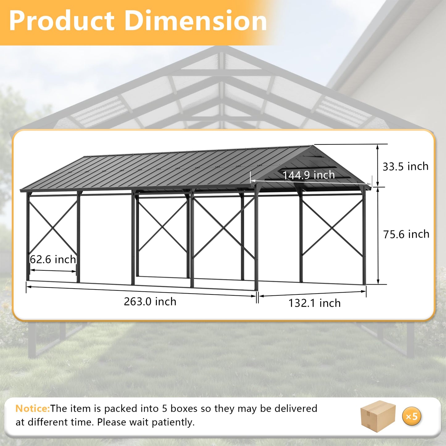 ALAULM 12x22 FT Heavy Duty Carport with Galvanized Steel Roof and Enhanced Frame, Durable Metal All Weather Carport Garage for Cars,Trucks,Boats,and Tractors-Grey