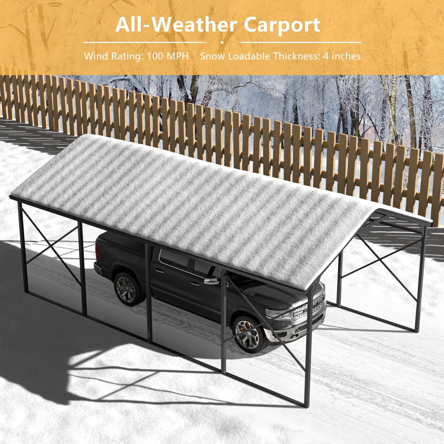 ALAULM 12x22 FT Heavy Duty Carport with Galvanized Steel Roof and Enhanced Frame, Durable Metal All Weather Carport Garage for Cars,Trucks,Boats,and Tractors-Grey