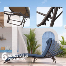 Load image into Gallery viewer, 3-Piece Outdoor Foldable Chaise Lounge in Navy Cushion with Side Table
