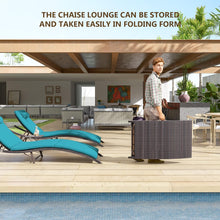 Load image into Gallery viewer, 3-Piece Outdoor Foldable Chaise Lounge in Turquoise Cushion with Side Table
