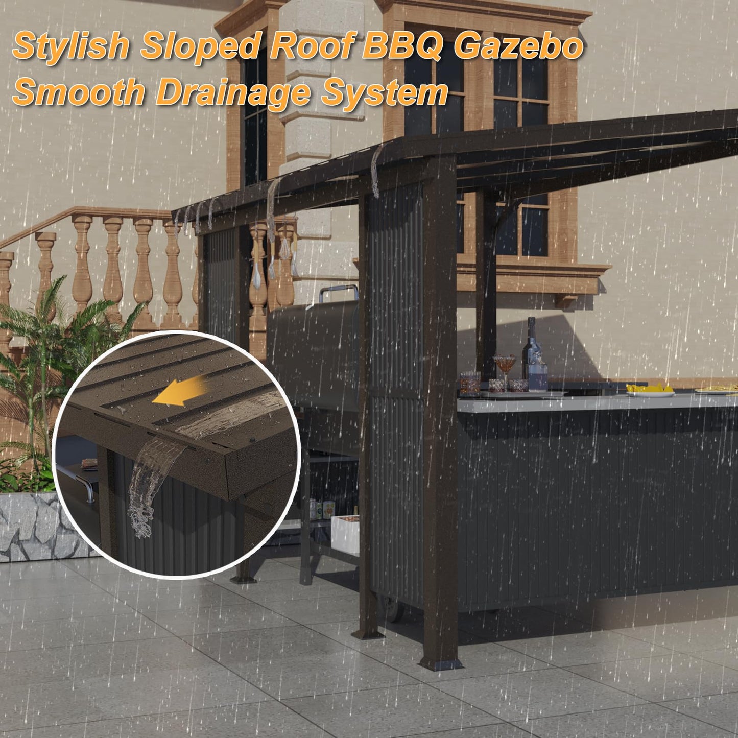 ALAULM 10'x 10' Hardtop Grill Gazebo, Outdoor BBQ Gazebo with Storage Shelves and Expansion Platform,