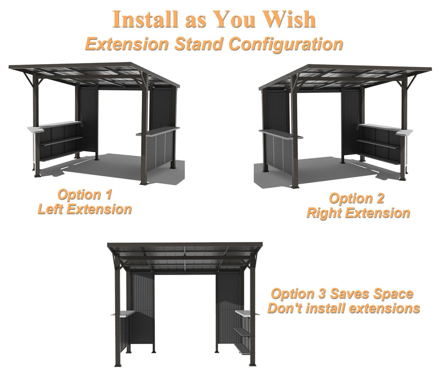 ALAULM 10'x 10' Hardtop Grill Gazebo, Outdoor BBQ Gazebo with Storage Shelves and Expansion Platform,