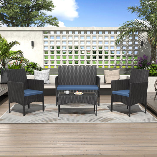 4 Pieces Patio Conversation Set Outdoor Rattan Patio Furniture Set