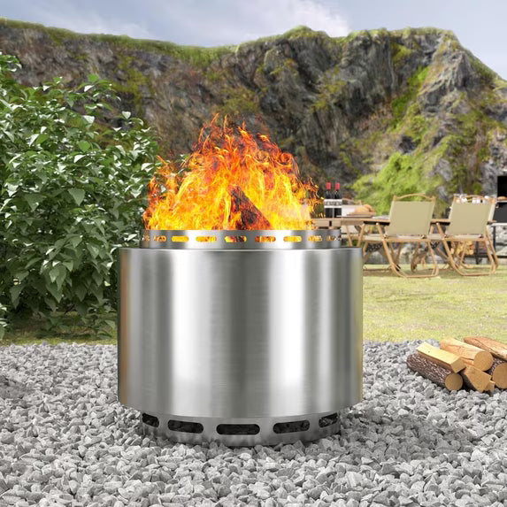 Gotland 19 inch Smokeless Fire Pit Stove with Ash Poker & Carry Bag, Outdoor Stainless Steel Portable Wood Burning Fireplace for Camping and Picnic - Silver