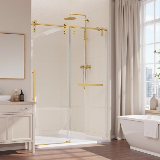 ALAULM 56–60" Frameless Sliding Shower Door, 8mm Tempered Glass