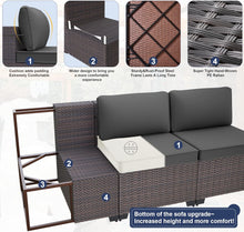Load image into Gallery viewer, 13-Piece Outdoor Wicker Swivel Rocking Chair Combination Sectional Sofa Set in Grey Cushion with Side Table and Fire Pit Table
