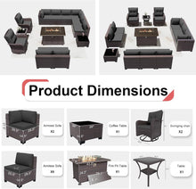 Load image into Gallery viewer, 13-Piece Outdoor Wicker Swivel Rocking Chair Combination Sectional Sofa Set in Grey Cushion with Side Table and Fire Pit Table

