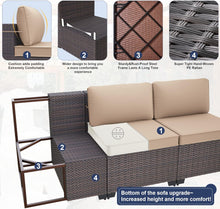 Load image into Gallery viewer, 13-Piece Outdoor Wicker Swivel Rocking Chair Combination Sectional Sofa Set in Khaki Cushion with Side Table and Fire Pit Table
