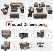 Load image into Gallery viewer, 13-Piece Outdoor Wicker Swivel Rocking Chair Combination Sectional Sofa Set in Khaki Cushion with Side Table and Fire Pit Table

