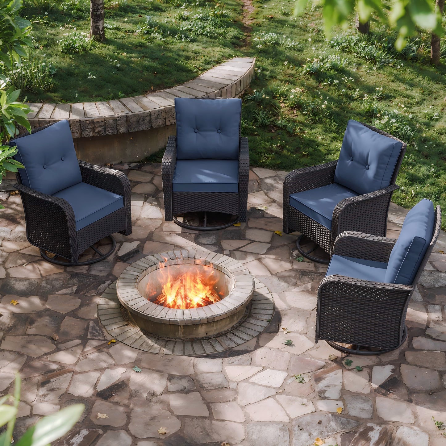 Wicker Swivel Rocker Patio Chairs Set of 4,Swivel Rocking Chairs with Thickened Cushions,All-Weather Patio Wicker Chairs for Garden,Deck,Backyard