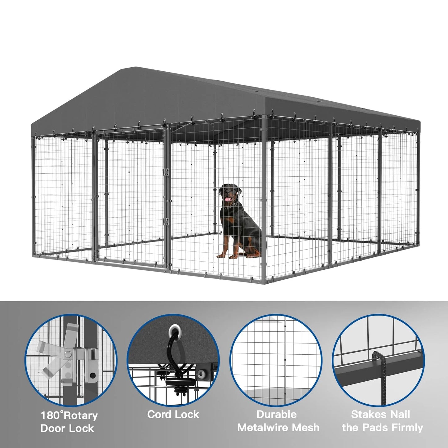 ALAULM Outdoor Dog Kennel with Waterproof Cover & Safety Locks