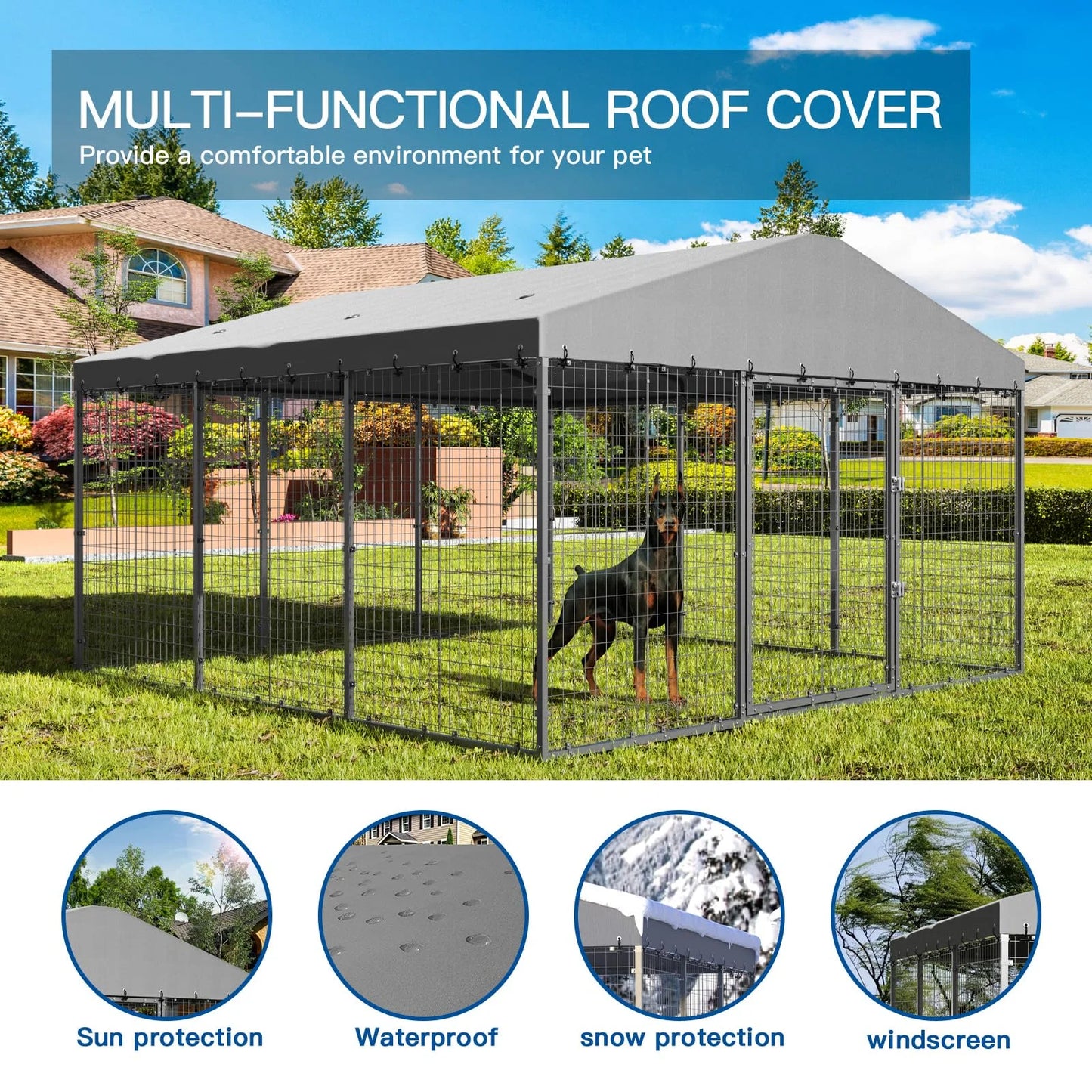 ALAULM Outdoor Dog Kennel with Waterproof Cover & Safety Locks