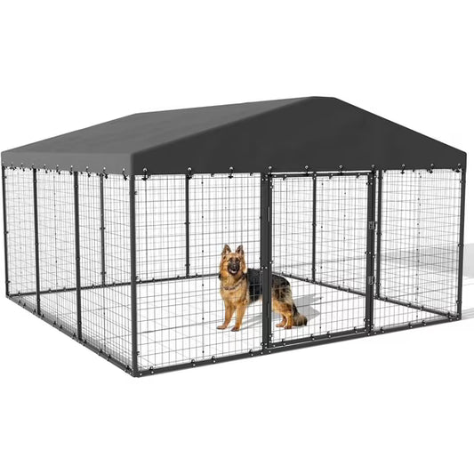 Gotland Large Outdoor Dog Kennel Heavy Duty Cage Fence with Waterproof Roof Cover and Sturdy Galvanized Metal Frame,Double Safety Locks
