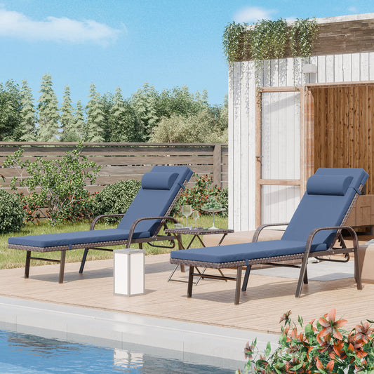 ALAULM 3 Pieces Outdoor Chaise Lounge Set w/Folding Table,Patio Recliner for Beach, Poolside