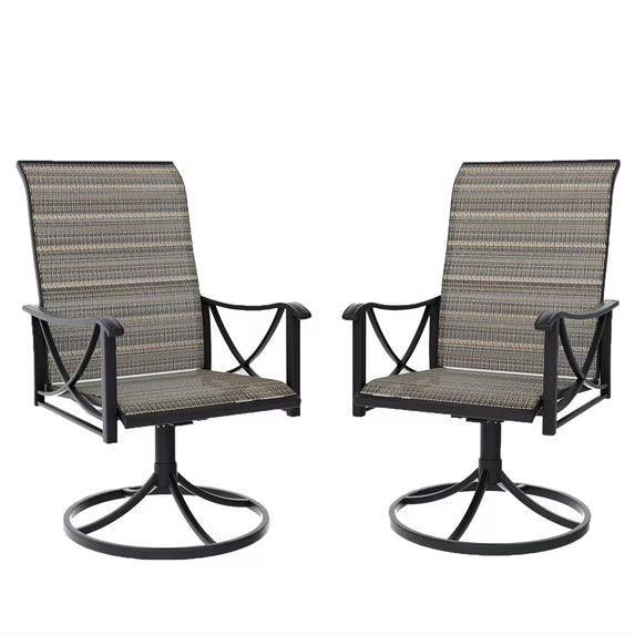 ASJMR 2PCS All-Weather Outdoor Dining Chairs, Textilene Swivel Chairs for 2-Person, Brown