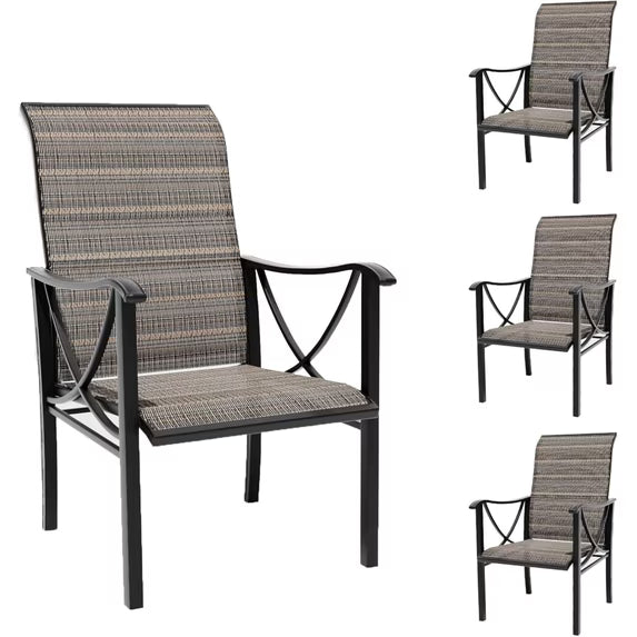 ASJMR 4PCS All-Weather Outdoor Dining Chairs, Textilene Fixed Chairs for 4-Person, Brown