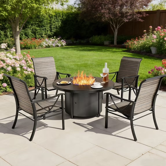 ASJMR ASJMR 5PCS All-Weather Outdoor Patio Dining Set with Metal Square Table & Textilene Swivel Chairs for 4-Person, Brown