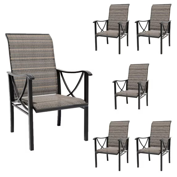 ASJMR 4PCS All-Weather Outdoor Dining Chairs, Textilene Fixed Chairs for 4-Person, Brown