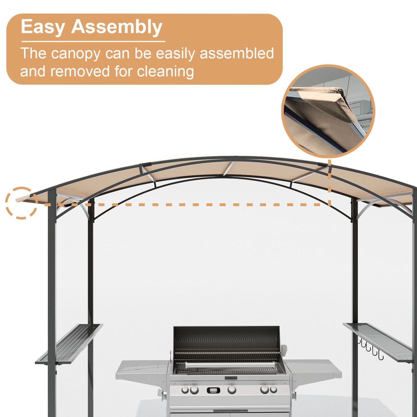 ALAULM 8'x 5' Outdoor Grill Gazebo, Outdoor Soft Top BBQ Canopy with 2 Metal Side Shelves & 5 Tool Hooks for Barbecue Picnic Garden, Backyard, Poolside (Sand)