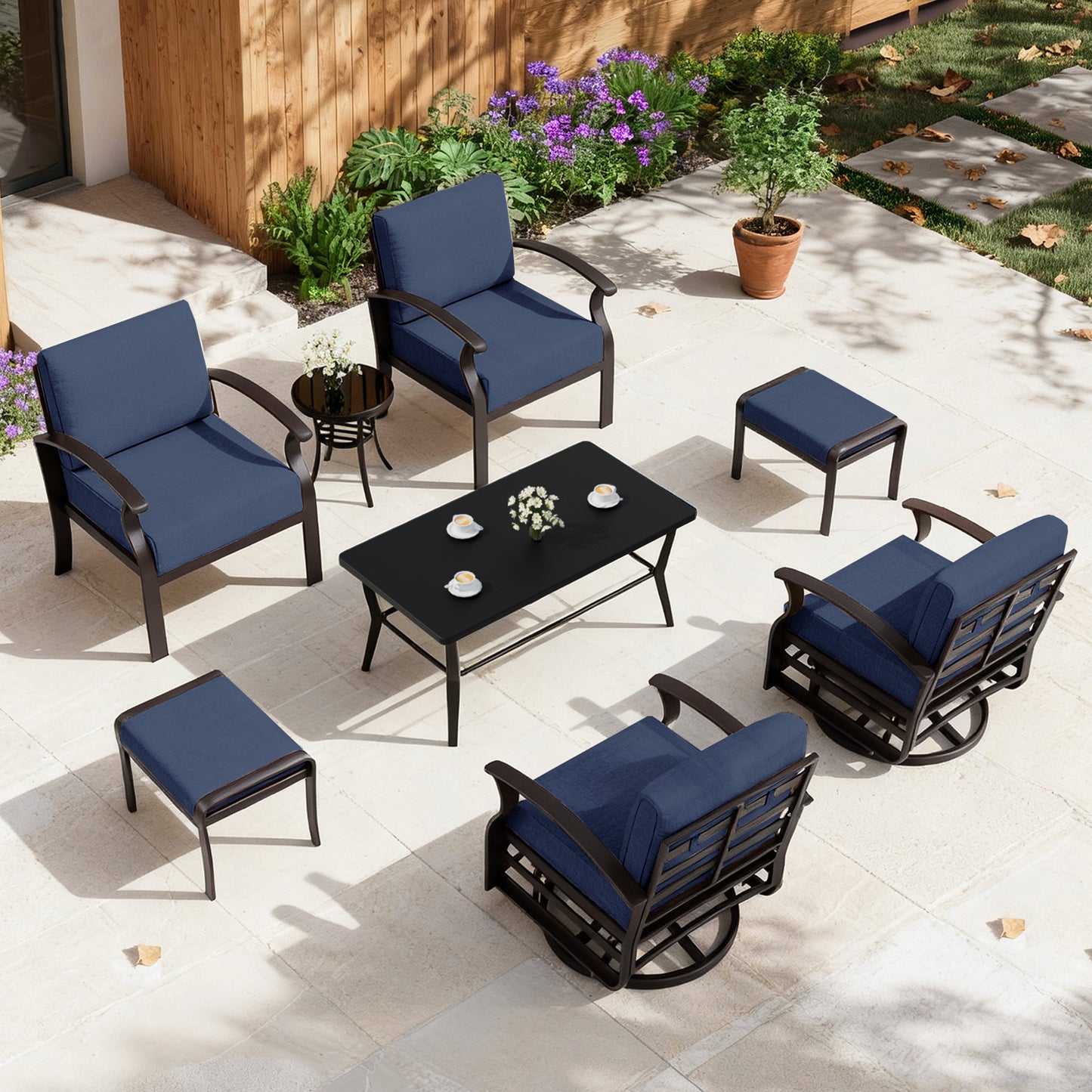 ALAULM 6-Seat Aluminum Patio Furniture Set, Outdoor Patio Conversation Set with Rectangular Metal Coffee Tables and 5.1" Cushions for Patio Backyard Poolside