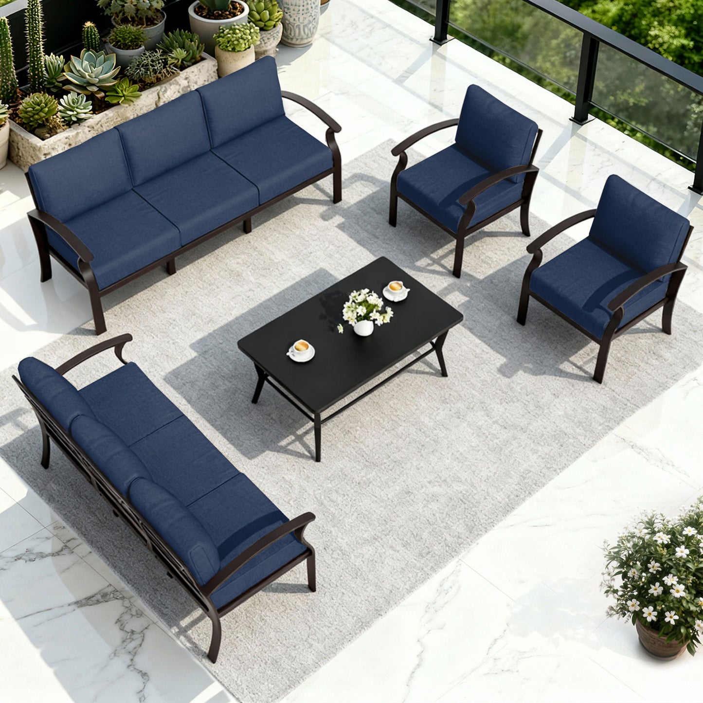 ALAULM 8-Seat Aluminum Patio Furniture Set, Outdoor Patio Conversation Set with Rectangular Metal Coffee Tables and 5.1" Cushions for Patio Backyard Poolside