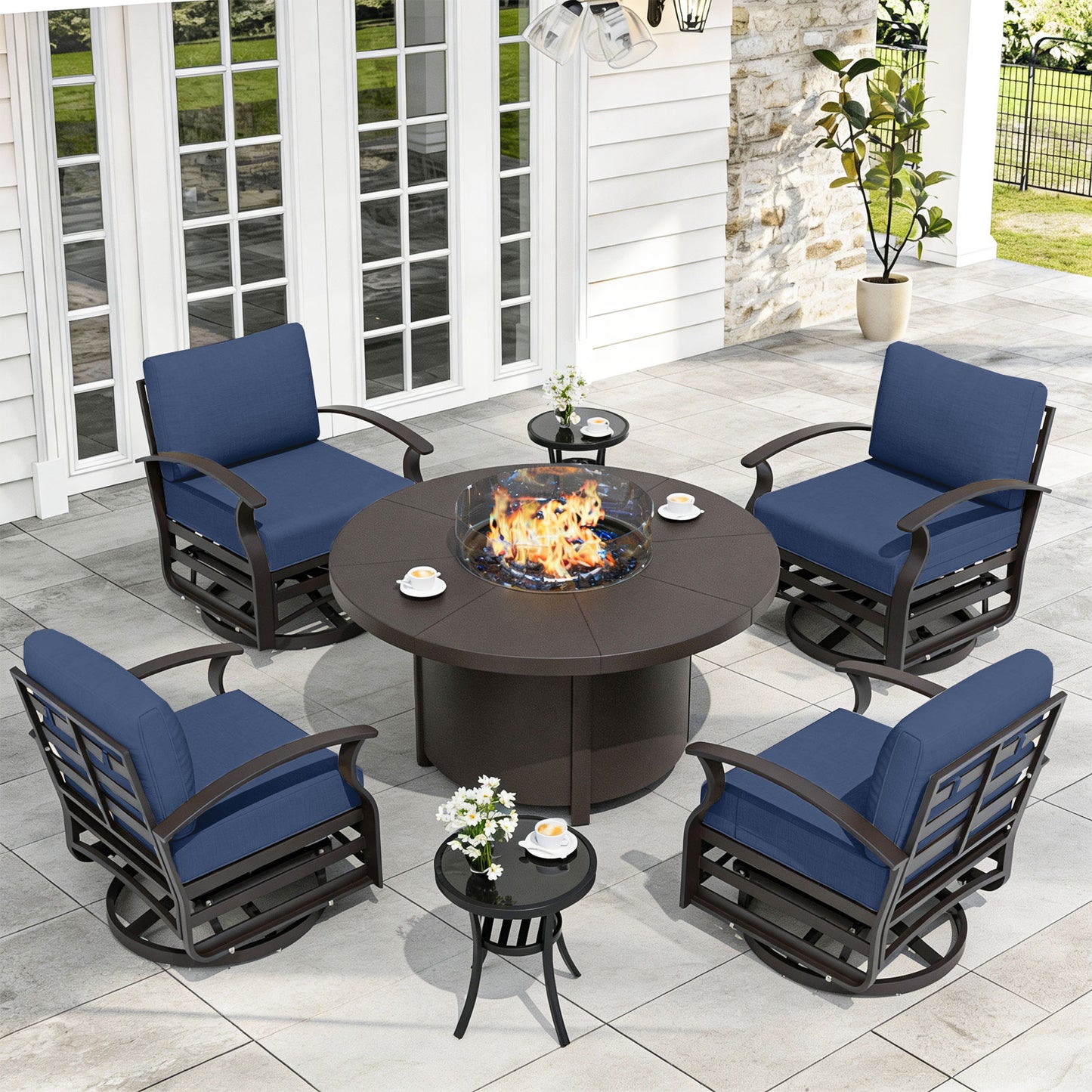 ALAULM Aluminium Patio Furniture Set with Swivel Chairs, 4-Seater Metal Outdoor Furniture Patio Sectional Sofas Patio Conversation Set with 5.1" Cushions For Patio, Backyard, Poolside