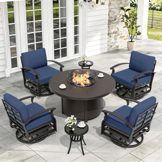 ALAULM Aluminium Patio Furniture Set with Swivel Chairs, 4-Seater Metal Outdoor Furniture Patio Sectional Sofas Patio Conversation Set with 5.1" Cushions For Patio, Backyard, Poolside