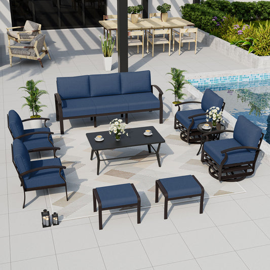 ALAULM 9-Seat Aluminum Patio Furniture Set, Outdoor Patio Conversation Set with Rectangular Metal Coffee Tables and 5.1" Cushions for Patio Backyard Poolside